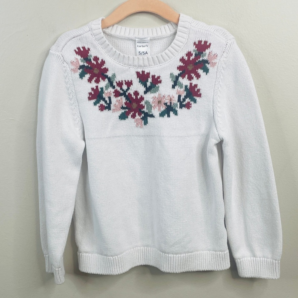 Carter's Cottage Floral Sweater Girls 5 Embroidered Holiday School Long Sleeve